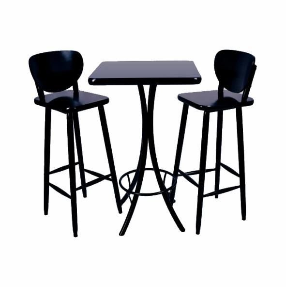 Conjunto Mesa Quadrada Bistrô Madeira 2 Banqueta - Preto