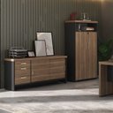Ver imagem 1 de Kit 2 Peças com Balcão Organizador e Armário Multiuso 2 Portas Marrom/Nogal/Preto Artany
