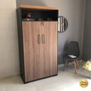 Ver imagem 7 de Kit 2 Peças com Balcão Organizador e Armário Multiuso 2 Portas Marrom/Nogal/Preto Artany