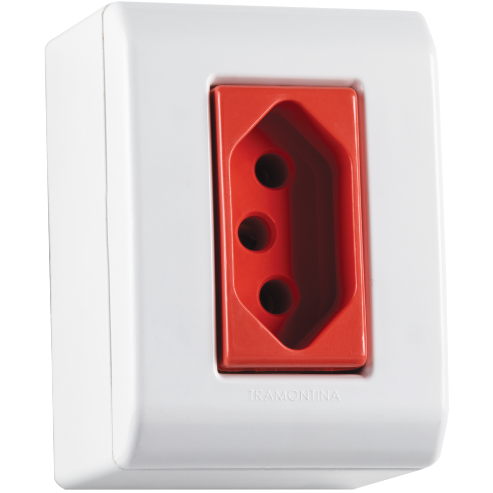Caixa de Sobrepor com 1 Tomada 2P+T 20 A 250 V Tramontina LizFlex com Vermelha e Branca