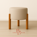 Ver imagem 7 de Puff Banqueta Redonda Linho Bege com Pés de Madeira para Sala Quarto e Penteadeira
