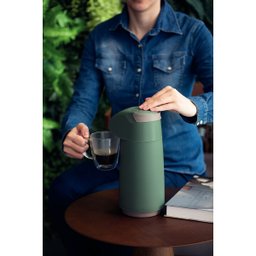 Garrafa Térmica Bomba Apertar 1l Café Chá Quente Tramontina Verde:verde 2 - 4