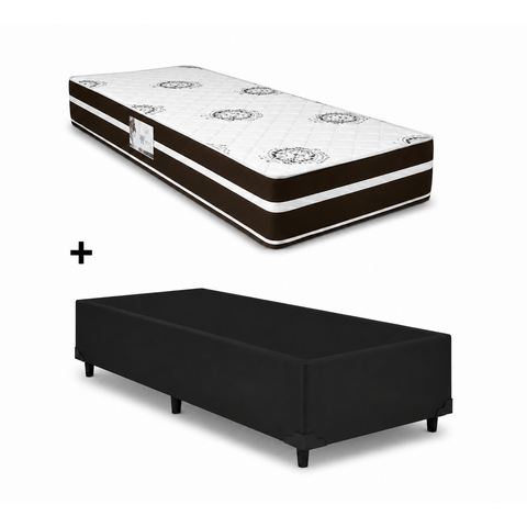 Cama Box Base Solteiro Preto Colchao Solteiro Molas Ensacadas Classico - Alto Nivel