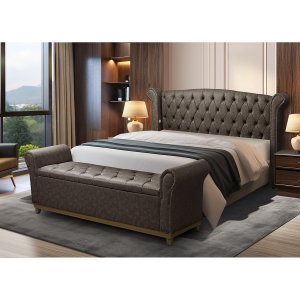 Cabeceira Estofada e Baú Cama Couro Sintético King Grécia:1824