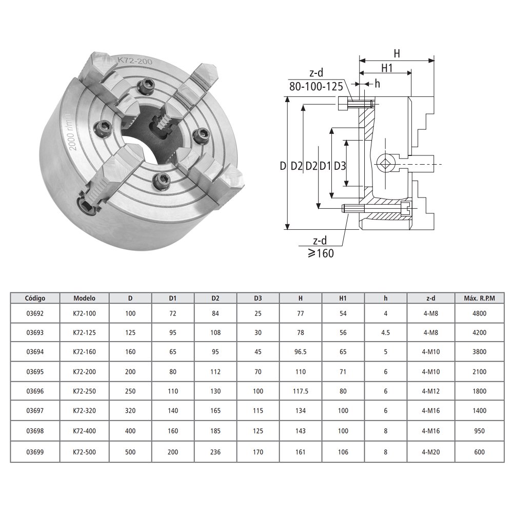 Placa para Torno Med. 100mm/4' - Independente - 4 Castanhas - 4