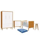 Ver imagem 1 de Dormitório Infantil Theo Retrô 3 Portas, Cômoda, Berço, Mesa de Apoio Branco/Savana com Pés
