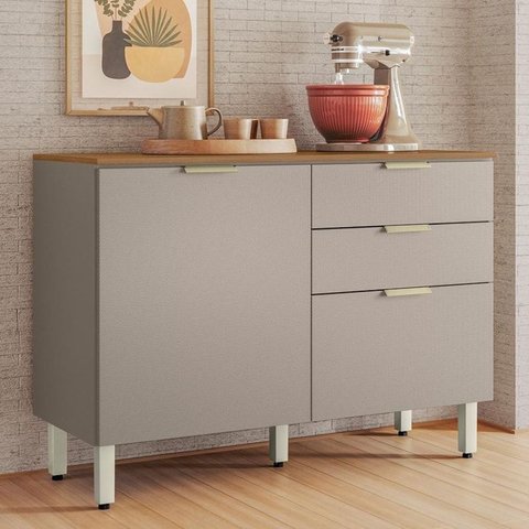 Balcão Cozinha Alba 2 Portas e 2 Gavetas com Tampo -demóbile:amêndola Touch / Nude Prime Tx