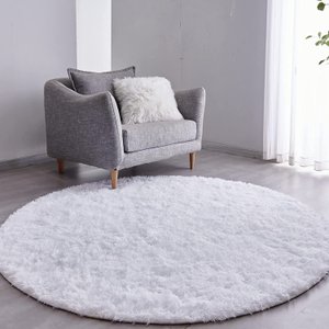 Tapete Saturs Shaggy Pelo Alto Branco  Redondo 140 cm Tapete para Sala e Quarto