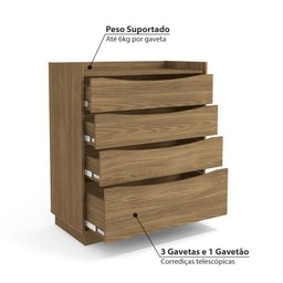 Cômoda com 3 Gavetas e 1 Gavetão - Nogueira - 3