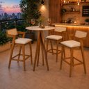 Ver imagem 1 de Conjunto Bistrô Oslo Mesa e 3 Banquetas Estrutura em Madeira Assentos Estofados em Linho e Courino