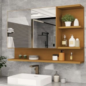 Armário Banheiro Espelheira 1 Porta 60x45 Multiuso Cleopatra Nature