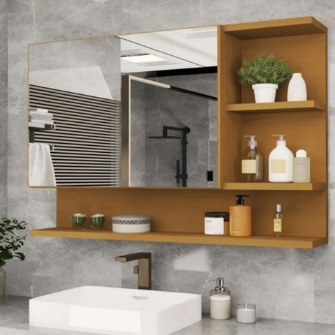 Armário Banheiro Espelheira 1 Porta 60x45 Multiuso Cleopatra Nature