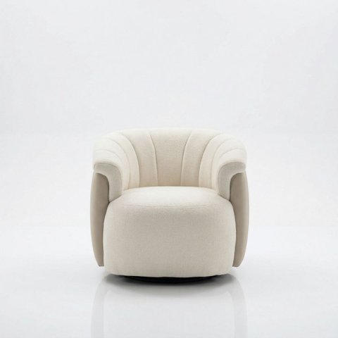 Poltrona Giratoria Orgânica Elegante Confortavel Redonda Anatomica Sala Quarto Recepção Boucle Bege 