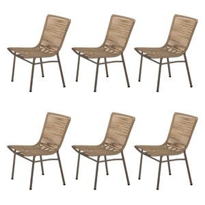 Kit 6 Cadeiras Corda Náutica Prime em Aluminio Bege