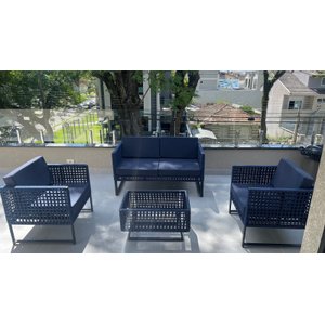 Conjunto de Sofá BAHAMAS Em Corda Náutica Azul - Tecido Duna Preto