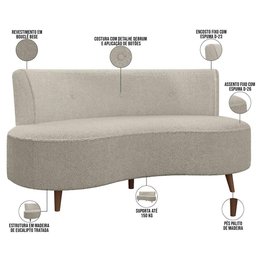 Sofá Chaise Living 2 Lugares 160cm para Sala Istambul K01 Bouclê Bege - Lyam Decor - 7