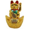 Maneki Neko Gato da Sorte Dourado Barco 14 Cm Pilha Aa - 1