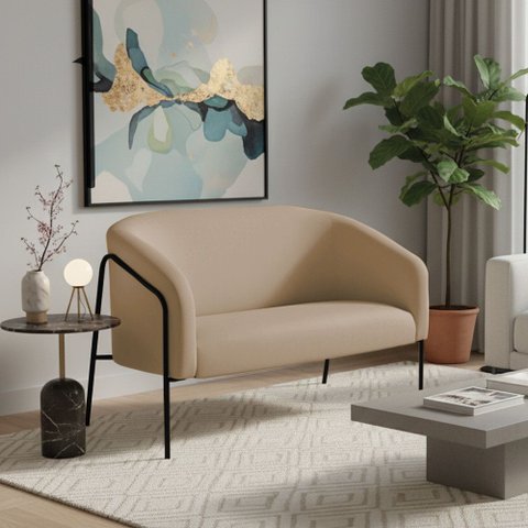 Sofá 2 Lugares Namoradeira Stella Base Industrial Alta Preta Suede Marrom Rato D03 - D’Rossi