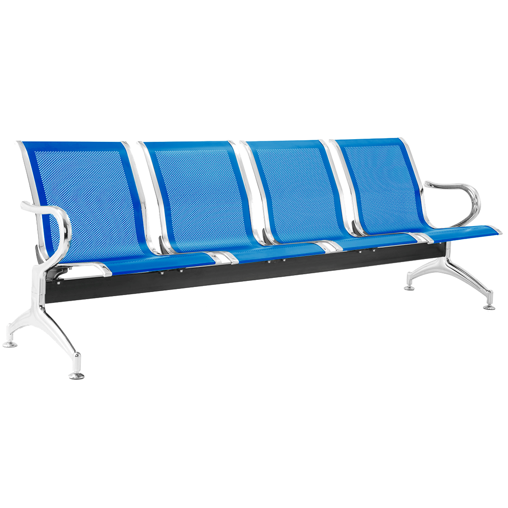 Cadeira Longarina sem Estofado Azul 4 Lugares