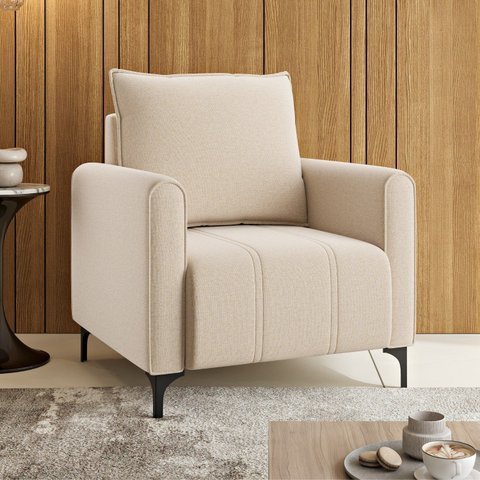 Poltrona Decorativa com Pés de Ferro Lazzari Bege