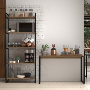 Kit Industrial Mesa + Estante Multiuso P/ Cozinha AJL Estilo Industrial