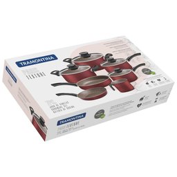 Jogo de Panelas Tramontina Paris Texture Alumínio Revestimento Antiaderente Starflon Vermelho 7 Pçs  - 2