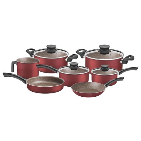 Jogo de Panelas Tramontina Paris Texture Alumínio Revestimento Antiaderente Starflon Vermelho 7 Pçs 