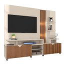 Ver imagem 3 de Estante Home Cross Off White/Tauari Ripado para TVs até 55 Polegadas 4 Portas, Luzes LED embutidos, 