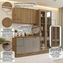 Ver imagem 5 de Cozinha Compacta 3 Peças Balcão com Tampo, Cristaleira e LED Botanic 222 x 200cm Nogueira/Cinza Fendi