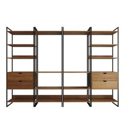 Guarda Roupa Aberto Industrial Casal Modulado Completo Amêndoa Cabideiro com Gavetas Ferro Preto - 3