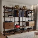 Ver imagem 1 de Guarda Roupa Aberto Industrial Casal Modulado Completo Amêndoa Cabideiro com Gavetas Ferro Preto