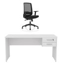 Ver imagem 1 de Conjunto Mesa de Escritório 160x60cm com Gaveta + Cadeira Netflex Ergonômica Premium