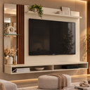 Ver imagem 1 de Painel de TV Moderno com Espelho e Ripado para TV até 55 Polegadas - Off White/ Nature