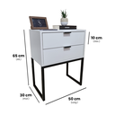 Ver imagem 2 de Mesa de Cabeceira Branca 50cm 2 Gavetas Mdf Quarto Cama Eco - Base Preta - Puxador Preto - (montado)