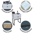 Ver imagem 4 de Mesa de Cabeceira Branca 50cm 2 Gavetas Mdf Quarto Cama Eco - Base Preta - Puxador Preto - (montado)