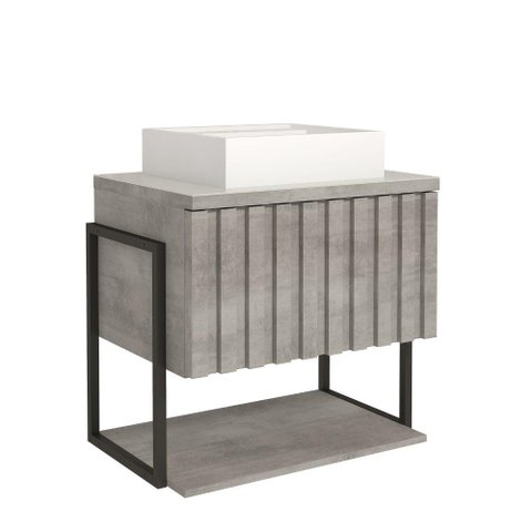 Gabinete para Banheiro 60cm 100% Mdf Metalon 20x20 1 Porta Basculante Frisê Mgm Móveis Cimento
