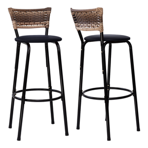 Kit 2 Banquetas Alta Preta Encosto Junco Balcão Bancada Bistrô Ilhas Americana Bares - Preto