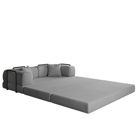 Sofá Cama Colchão 3 em 1 Puff Dobrável Confortável - Balaqui Cor:cinza Claro