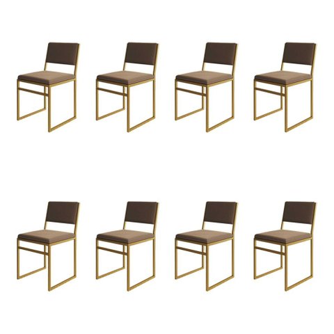 Kit 8 Cadeiras Industrial Isa Veludo Marrom Base Dourado para Mesa Sala Cozinha - Dourado/marrom