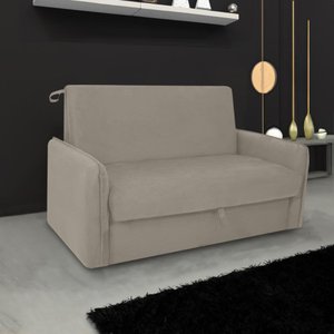 Sofá Cama para Sala de Estar Zaia com Baú Suede Matrix - Bege
