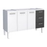 Gabinete de Cozinha Para Pia 150 em Aço Apolo 3 Gavetas Branco/Preto - Cozimax - 1