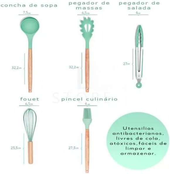 Kit Utensílios Cozinha 12 Peças Silicone Antiaderente (verde) - 5