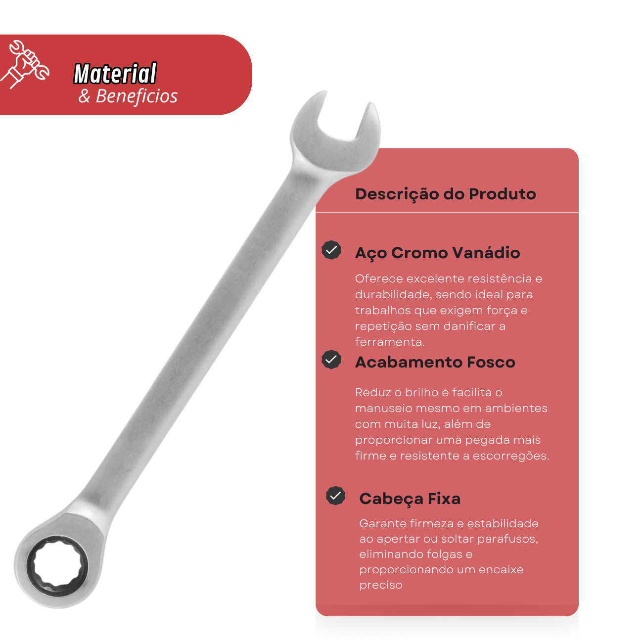 Chave Combinada Catracada 17mm Eda com Cabeça Fixa - Alta Precisão e Durabilidade - 3