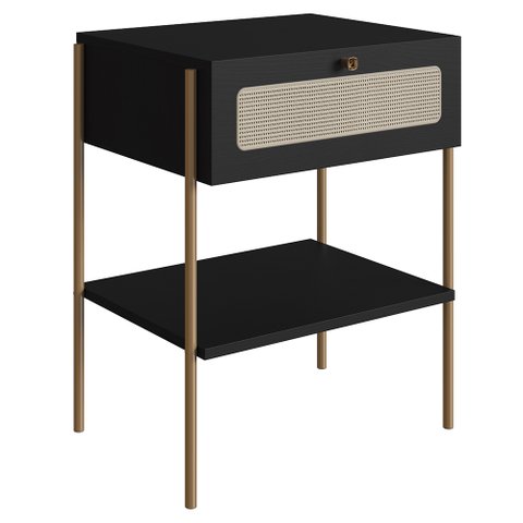 Mesa de Cabeceira com 1 Gaveta Pé Metal Arlo A10 Nero/dourado - Mpozenato