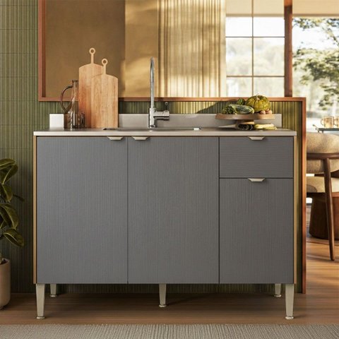 Balcão de Cozinha para Pia 120 Cm Soul 3 Portas 1 Gaveta Freijó/gris - Kits Paraná