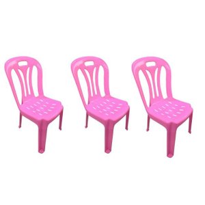 03 Cadeiras Infantil de Plástico para Estudar e Desenhar Rosa