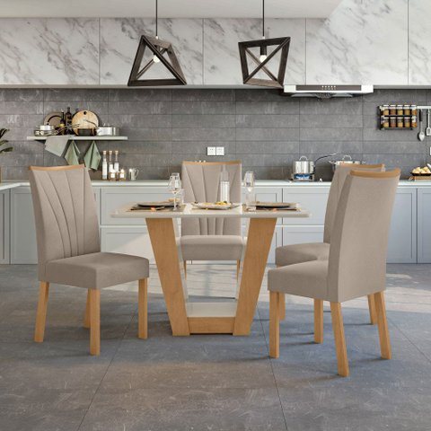 Conjunto Mesa Com Tampo 4 Cadeiras Naturale Apogeu Móveis Lopas