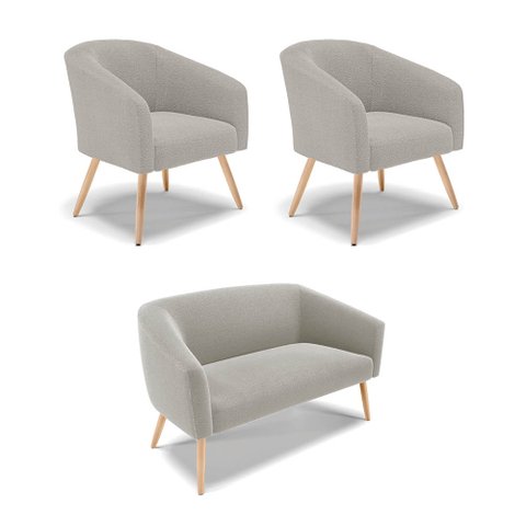 Namoradeira e 2 Poltronas Pé Palito Natural Stella Bouclê Cinza D03 - D'Rossi