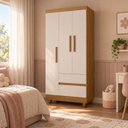 Ver imagem 1 de Guarda-Roupa Solteiro Sierra 3 Portas 2 Gavetas Yescasa Marrom/Amadeirado/Offwhite