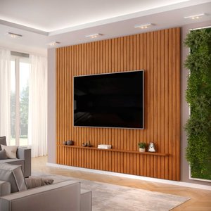 Painel Ripado para Tv até 75 Polegadas com Prateleira Trento 275 Freijó - Dj Móveis